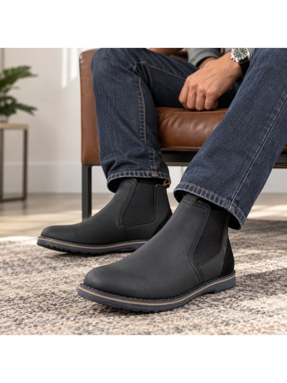 IZOD 8 Leather Boots Chukka Slip-on Water-Resistant Casual Business Shoes Black